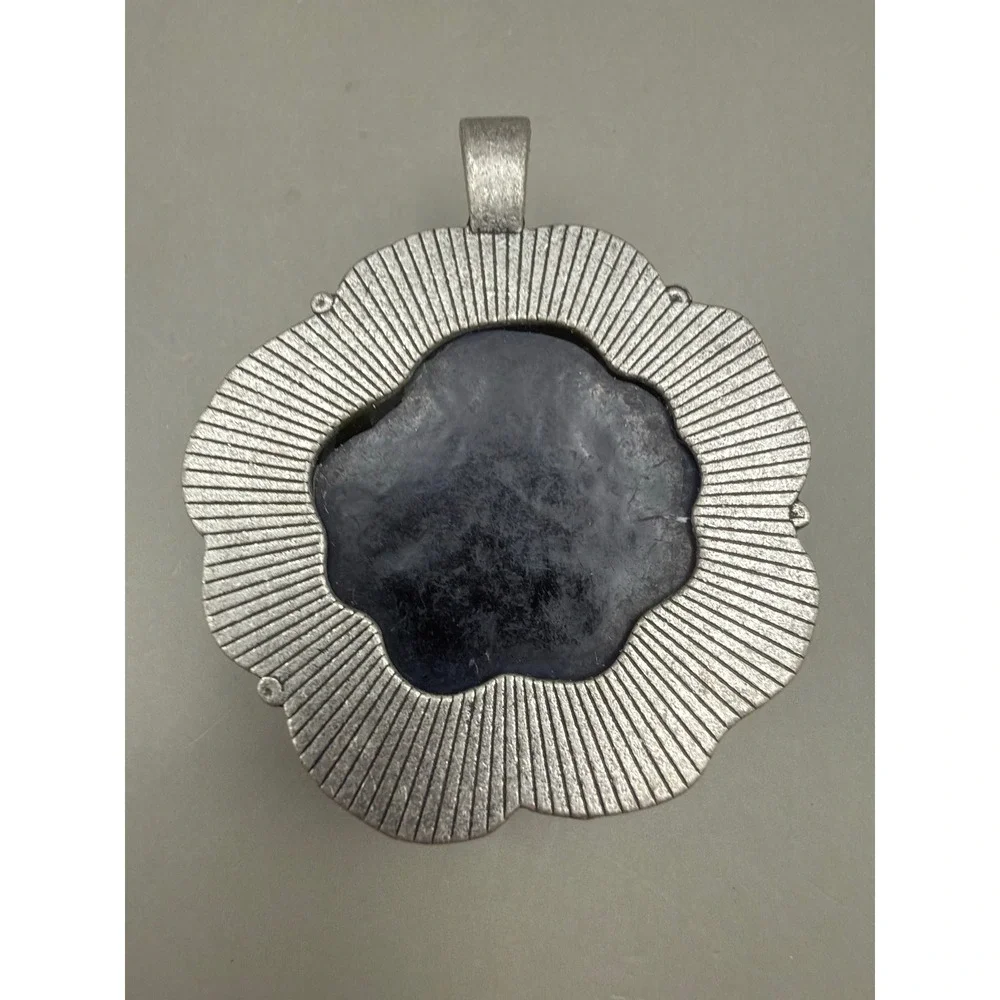 Black Rose Flower Pendant Carved Statement Silver Tone Metal Floral Goth Jewelry